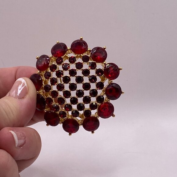 Vintage Monet Ruby Red Rhinestone Brooch #394 - Picture 2 of 8